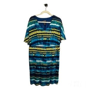 Lane Bryant Dress 18 Blue Aztec Midi Chevron Feminine Tribal Western Boho Retro
